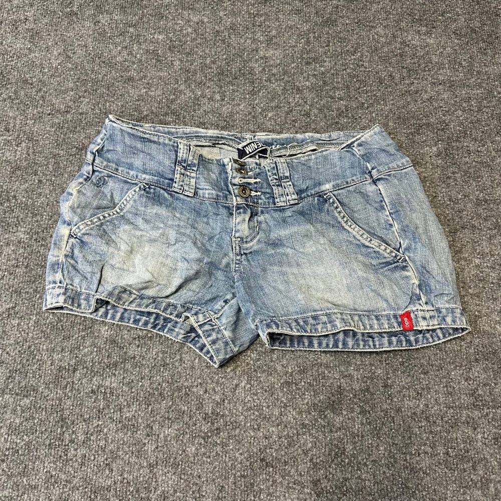 EDC Denim Shorts Womens Size 31 Blue Low Rise Triple Button Y2K Light Wash